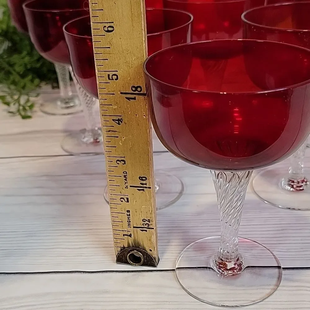 Colony glass Saturn pattern red clear twist stem Set of 12 sherbert glasses
